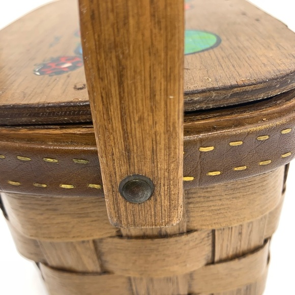 MCM Slenderella Fashion Wicker Basket Woven Painted Mushrooms By Caro Nan - Picture 16 of 16